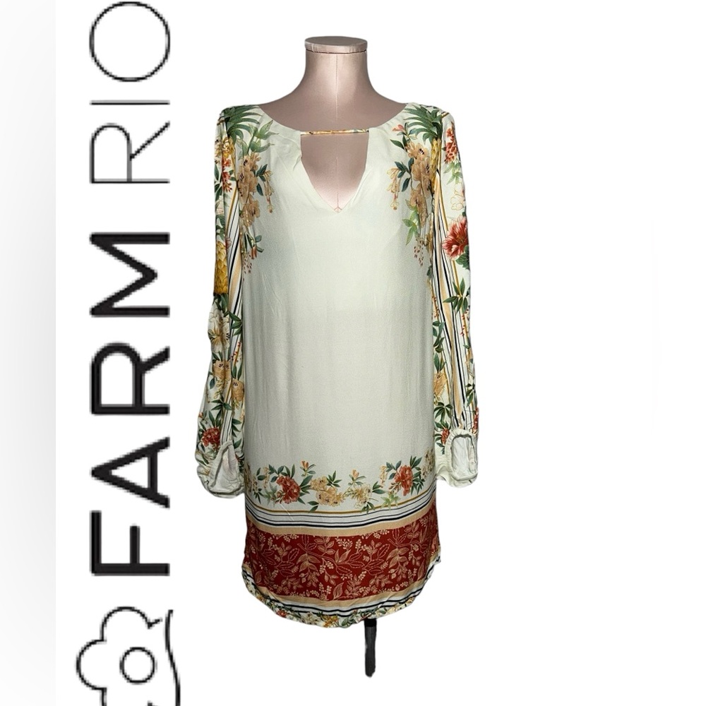 Farm Rio dress with cut outs. EUC. Ivory with floral print. Cold shoulder S